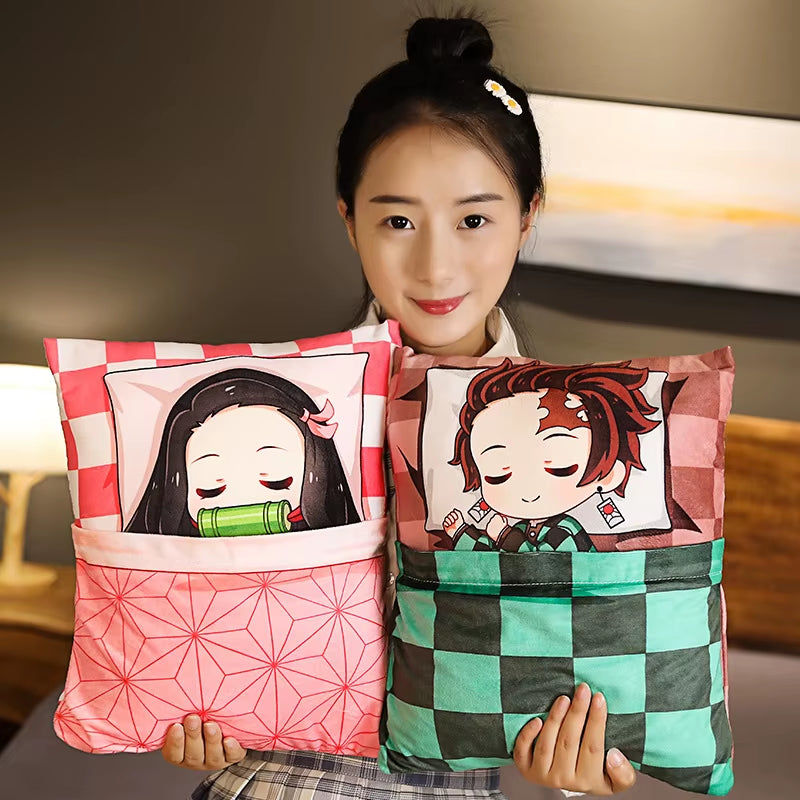 Demon Slayer Anime Plush Stuffed Pillow Cute Devil'S Blade Manga Doll Cushion Kimetsu No Yaiba Tanjirou Nezuko Plush Pillow